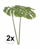 Feest 2 x groen gatenplant kunstplant blad 80 cm