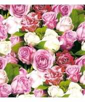 Feest 20x rozen bloemen voorjaar servetten 33 x 33 cm