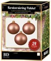 Feest 24 stuks mat glazen kerstballen pakket roze 6 en 8 cm