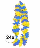Feest 24x blauw gele hawaii slingers