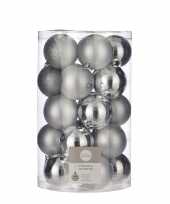 Feest 25x kunststof kerstballen zilver 8 cm