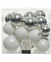 Feest 26 stuks kunststof kerstballen mix wit zilver 6 8 10 cm