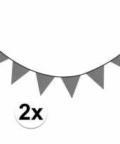 Feest 2x donkergrijze glitter vlaggenlijnen 6 meter