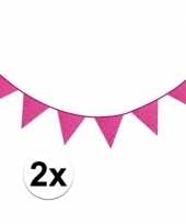 Feest 2x fuchsia roze glitter vlaggenlijnen 6 meter