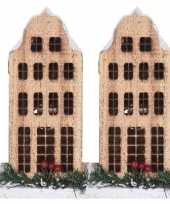 Feest 2x kerstdorp kersthuisjes grachtenpanden klokgevel 21 cm met led
