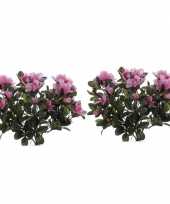 Feest 2x kunstplanten azalea roze 20 cm