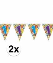 Feest 2x mini vlaggenlijn slinger verjaardag versiering 1 jaar