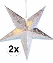Feest 2x stuks decoratie sterren lampionnen zilver van 60 cm