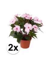 Feest 2x stuks kunstplanten roze bloemen vlijtig liesje in pot 25 cm