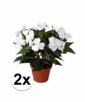 Feest 2x stuks kunstplanten wit vlijtig liesje in pot van 25 cm