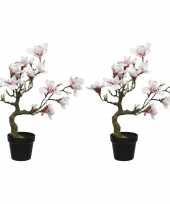 Feest 2x witte roze magnolia beverboom kunsttakken kunstplanten 60 cm