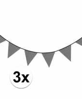 Feest 3x donkergrijze glitter vlaggenlijnen 6 meter