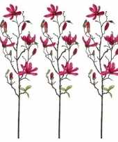 Feest 3x fuchsia roze magnolia beverboom kunsttak kunstplant 80 cm