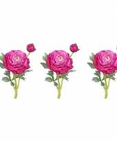 Feest 3x fuchsia roze ranonkel kunstbloemen 35 cm voor binnen