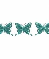 Feest 3x kerst decoratie vlinders glitter emerald groen 15 cm