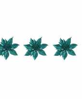 Feest 3x kerstboomversiering op clip emerald groene bloem 15 cm