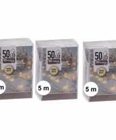 Feest 3x kerstverlichting op batterij warm wit 50 lampjes