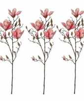 Feest 3x roze magnolia beverboom kunsttak kunstplant 90 cm