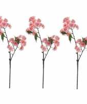 Feest 3x roze prunus serrulata kersenbloesem kunsttak kunstplant 60 cm