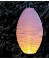 Feest 3x stuks luxe solar lampion lampionnen wit met realistisch vlameffect 30 x 50 cm