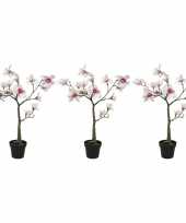 Feest 3x witte roze magnolia beverboom kunsttakken kunstplanten 102 cm