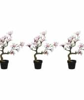 Feest 3x witte roze magnolia beverboom kunsttakken kunstplanten 60 cm