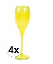 Feest 4x champagne glazen neon geel plastic