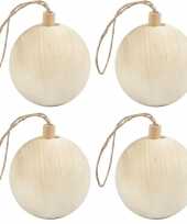 Feest 4x kerstboom decoratie ballen van licht hout 6 4 cm