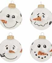 Feest 4x luxe glitter witte glazen kerstballen sneeuwpoppen 7 cm