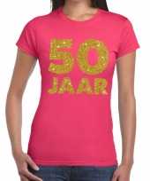 Feest 50 jaar goud glitter verjaardag jubileum kado shirt roze dames