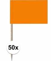 Feest 50x cocktailprikkers oranje 8 cm vlaggetje decoratie