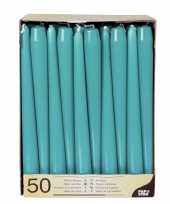 Feest 50x stuks dinerkaarsen turquoise blauw 25 cm