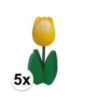 Feest 5x decoratie houten gele tulpen