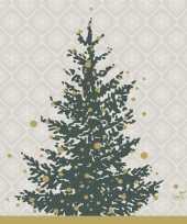 Feest 60x kerst servetten grijs goud kerstbomen 33 x 33 cm