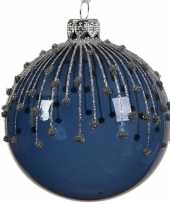 Feest 6x blauwe kerstversiering transparante kerstballen van glas 8 cm