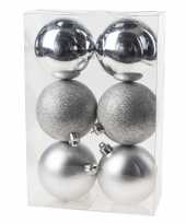 Feest 6x zilveren kerstballen 8 cm kunststof mat glans glitter