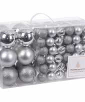 Feest 94 delige kerstboomversiering kunststof kerstballen set zilver