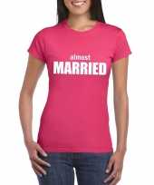 Feest almost married tekst t-shirt roze dames