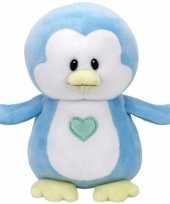 Feest babyshower jongetje knuffel ty baby blauw pinguin twinkles 24 cm
