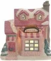 Feest bakkerij kerstdorp huisje 10 cm met led verlichting