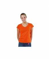 Feest basic dames t-shirt v hals bodyfit oranje