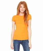 Feest basic t-shirt oranje met ronde hals voor dames