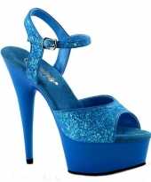 Feest blauwe glitter sandalen met enkelbandje