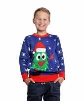 Feest blauwe kerst trui met kerstboom voor kinderen