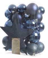 Feest blauwe kerstballen set inclusief piek 10082173