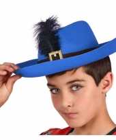 Feest blauwe musketier verkleed hoed voor kinderen