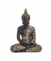 Feest boeddha beeld zwart goud zittend 27 cm