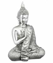 Feest boeddha beeldje zilver 17 5 cm