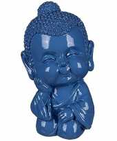 Feest boeddha spaarpot blauw 13 cm