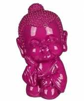Feest boeddha spaarpot roze 13 cm